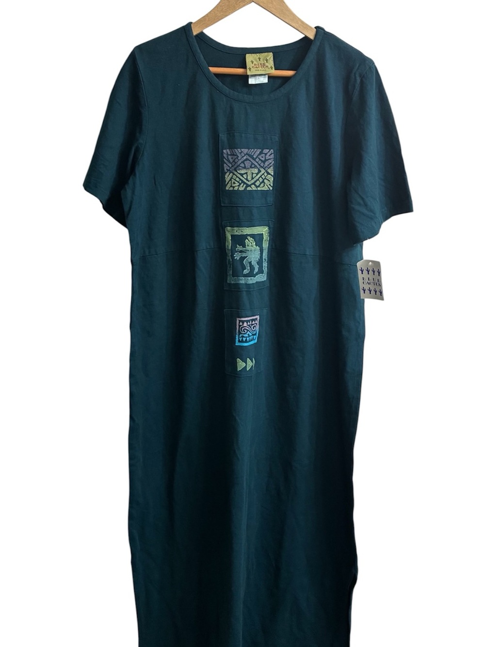 NWT Vintage Blue Cactus Women’s Large Painted Southwestern Maxi Dress Teal